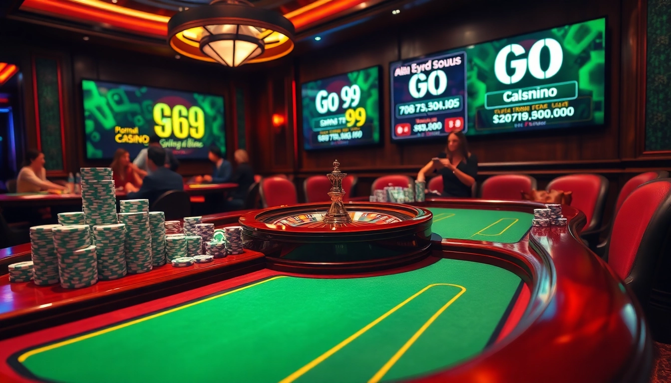 Players enjoying a thrilling moment at Go 99 casino table with vibrant chips and odds displayed.