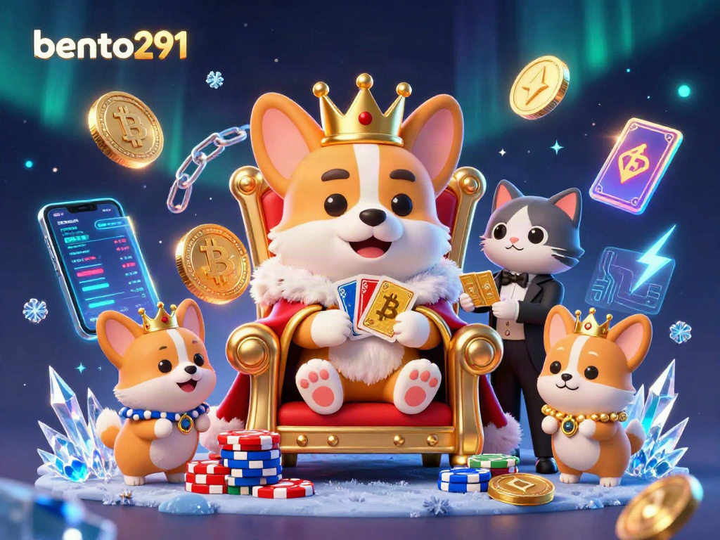 Engage with bento291's vibrant 3D illustration featuring a royal corgi at a crypto casino throne.