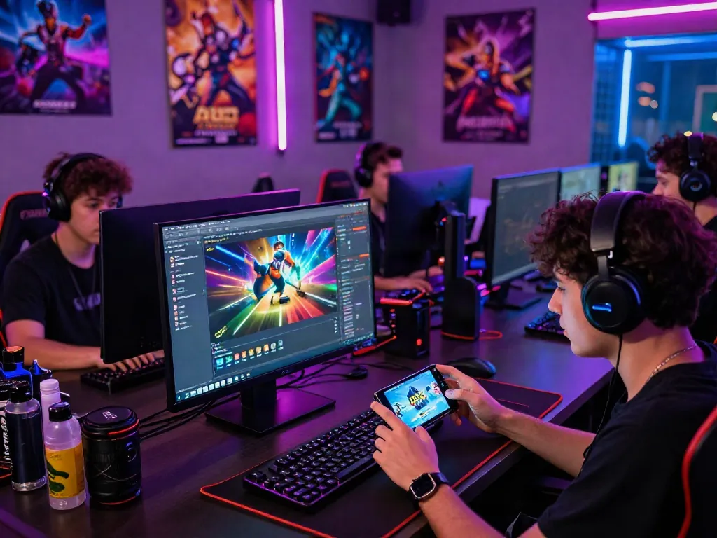 Gamers enjoying the interactive A80 online gaming platform, showcasing vibrant graphics and lively atmosphere.