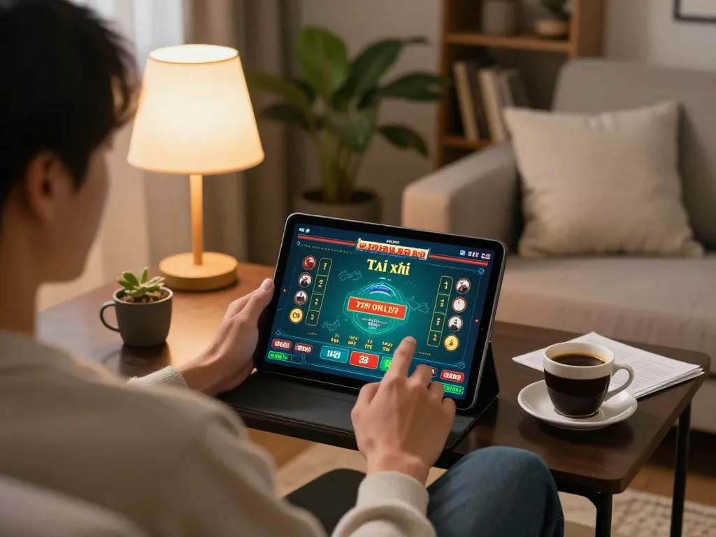 Tài xỉu online gameplay on a tablet illustrates a strategic home gaming environment.