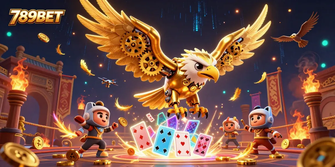 Experience thrilling gaming with the 789BET casino as the golden eagle soars through vibrant energy and cards.