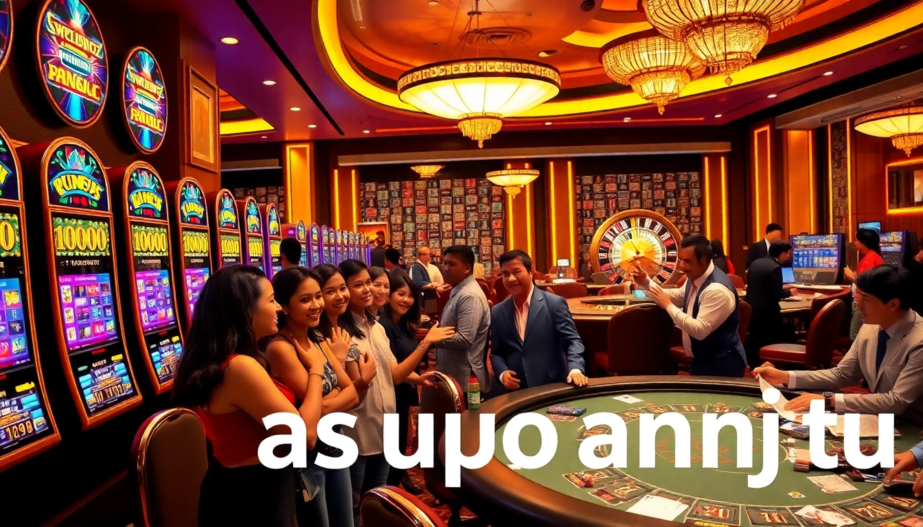 Gamblers celebrating a win at the asupanjitu casino's vibrant slot machine area.