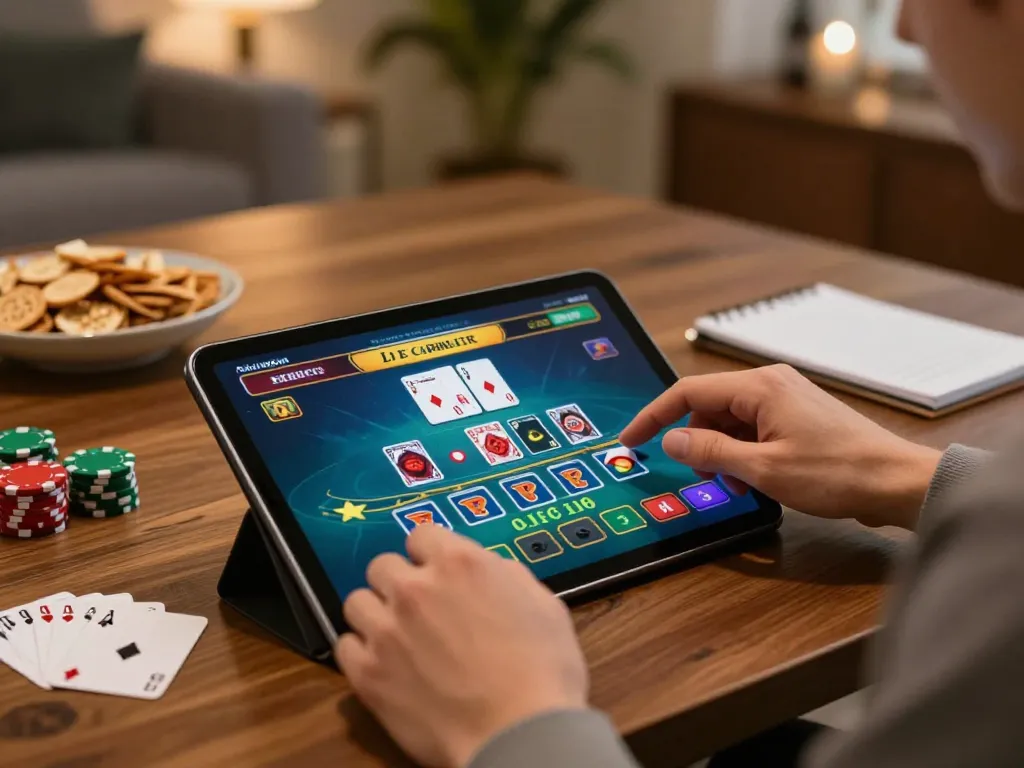 Player engaging in a lively blackjack game on 99Win app at home, combining strategy and entertainment.