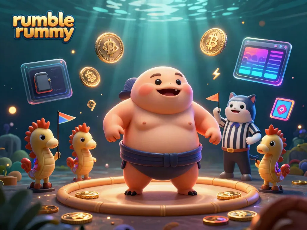 Join the excitement of Rumble Rummy with a vibrant underwater competition as characters rally around gaming action.