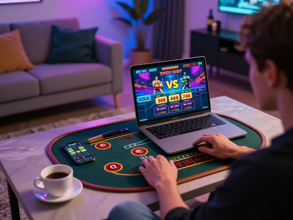 Engaged player at NHÀ CÁI F168 live dealer game in a cozy modern setup