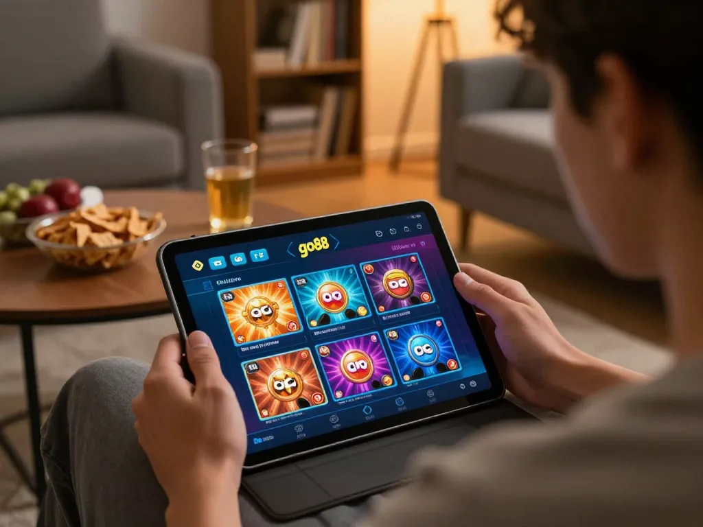 Engaging gameplay on the go88 app showcasing online casino options in a cozy home setting.
