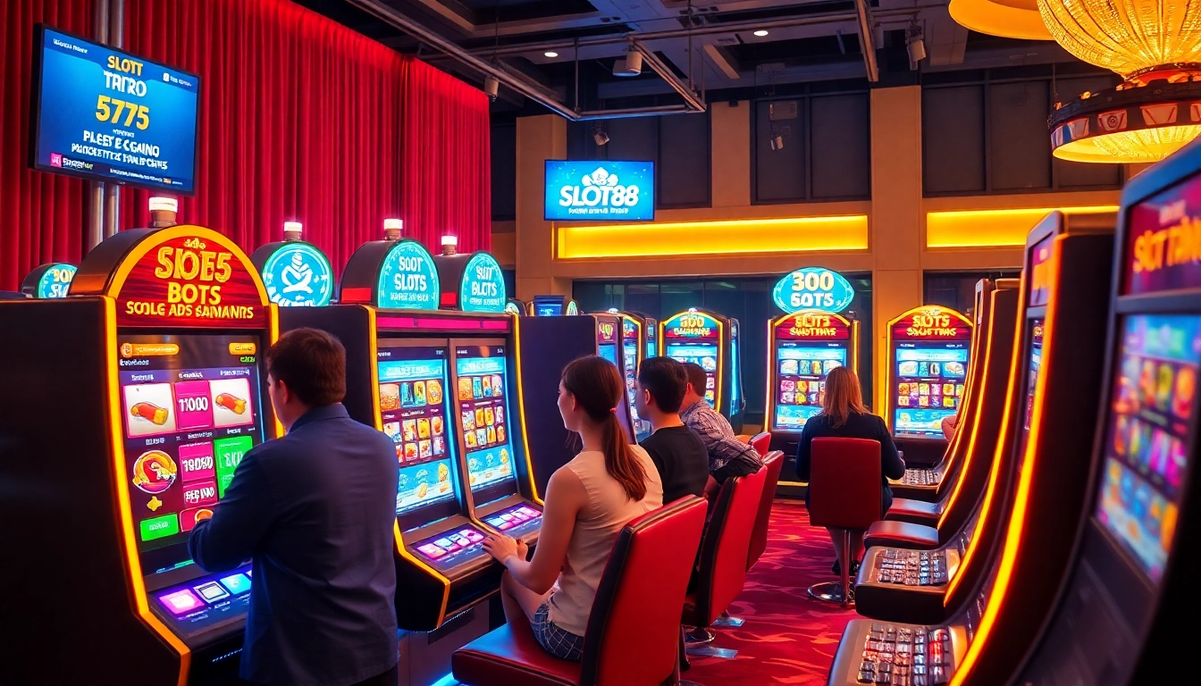 Rasakan keseruan slot88 dengan visual kasino yang cerah menampilkan pemain yang menang