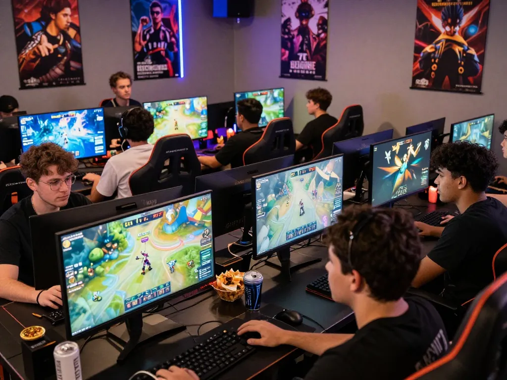 Players enjoying ombak77 in a vibrant gaming lounge, showcasing thrilling gameplay and camaraderie.