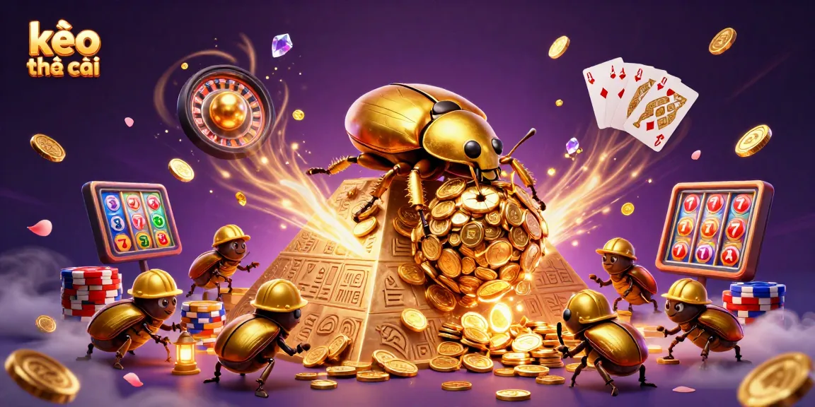 Kèo nhà cái delivers thrilling gambling experiences with dynamic casino symbols and golden beetles.