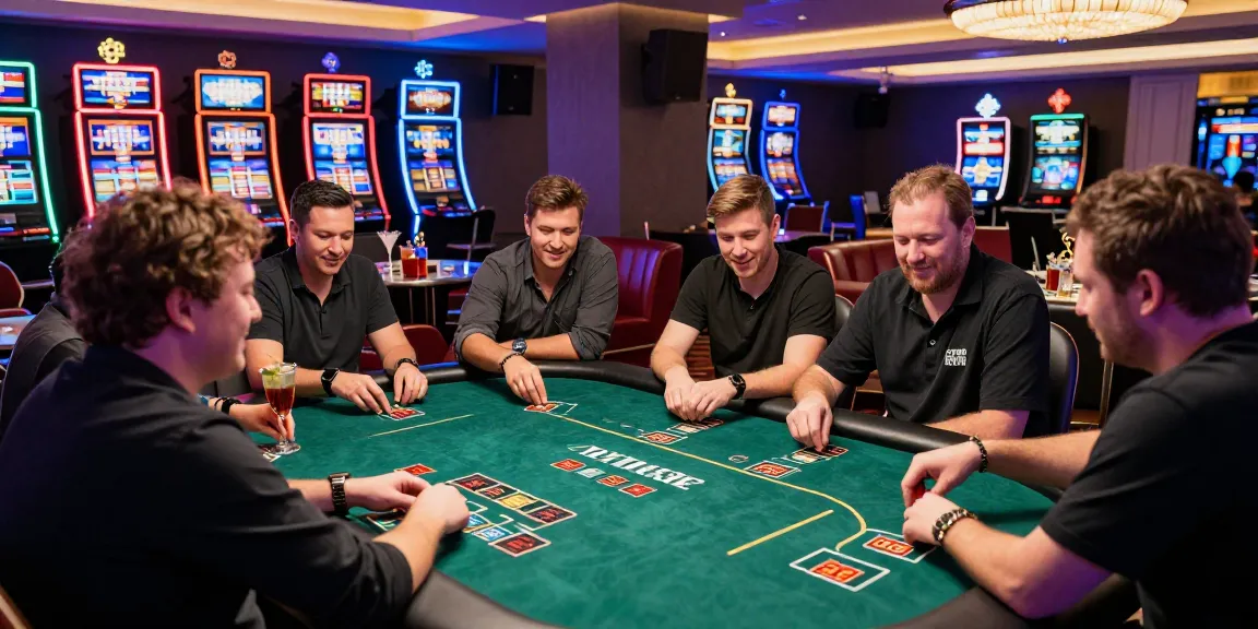 Exciting casino environment showcasing players at AA88 COM poker table with vibrant lights and drinks.