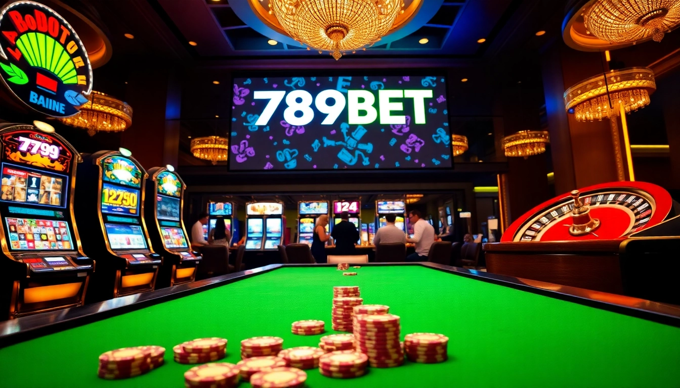 Players engaged in thrilling games at 789BET casino, showcasing vibrant tables and slot machines.
