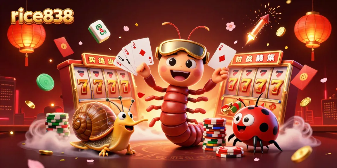 Win big with rice838 in this vibrant casino scene featuring exciting games and colorful characters.