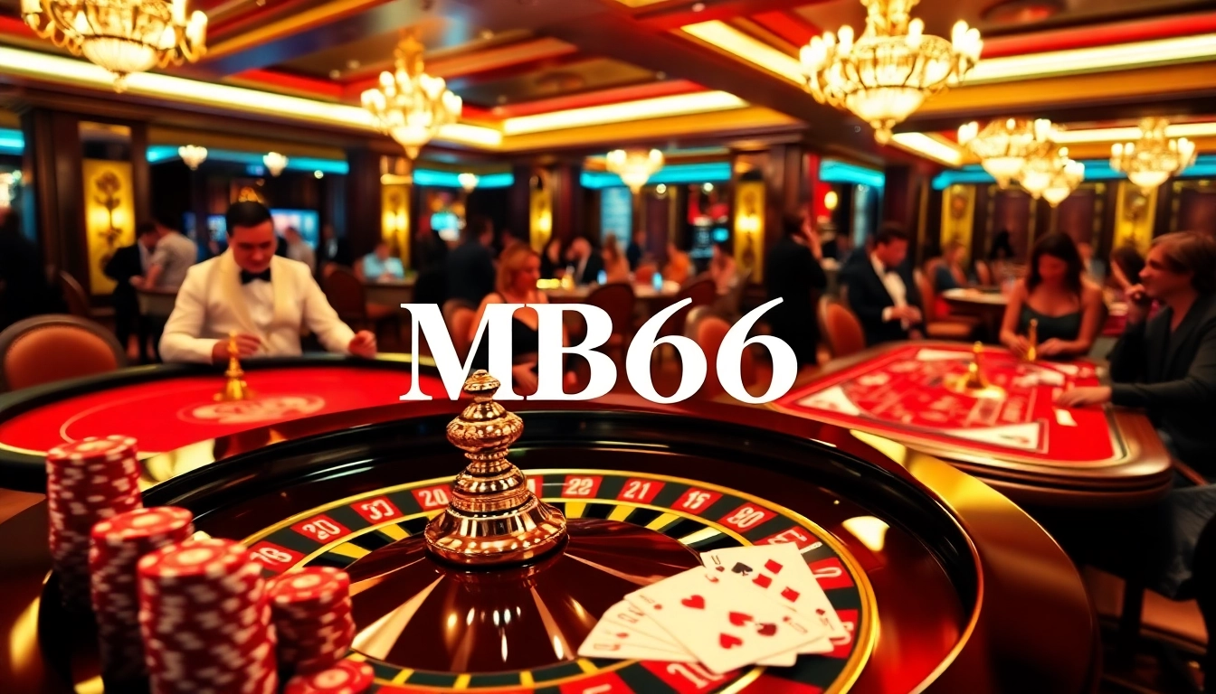 Experience the excitement of MB66 at a luxurious casino featuring roulette and poker games.