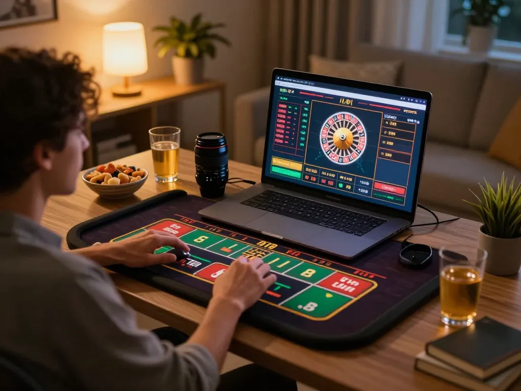 SUNWIN player enjoying live roulette at home, immersed in an engaging online gaming experience.
