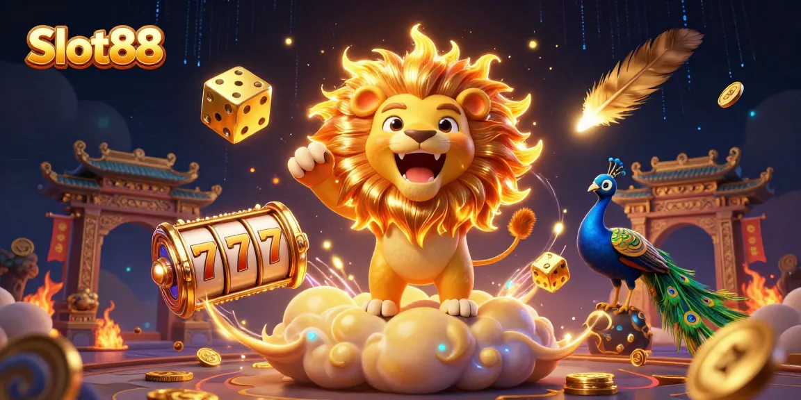 Win big with Slot88 in this vibrant 3D casino illustration showcasing an exciting gaming atmosphere.