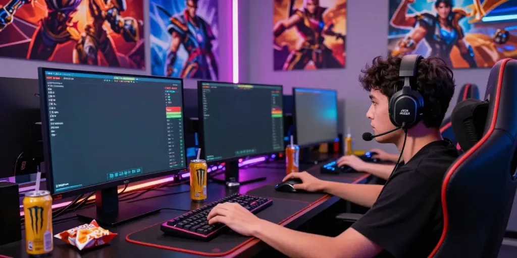 Engaged gamer playing ORION88 on smartphone in dynamic gaming environment