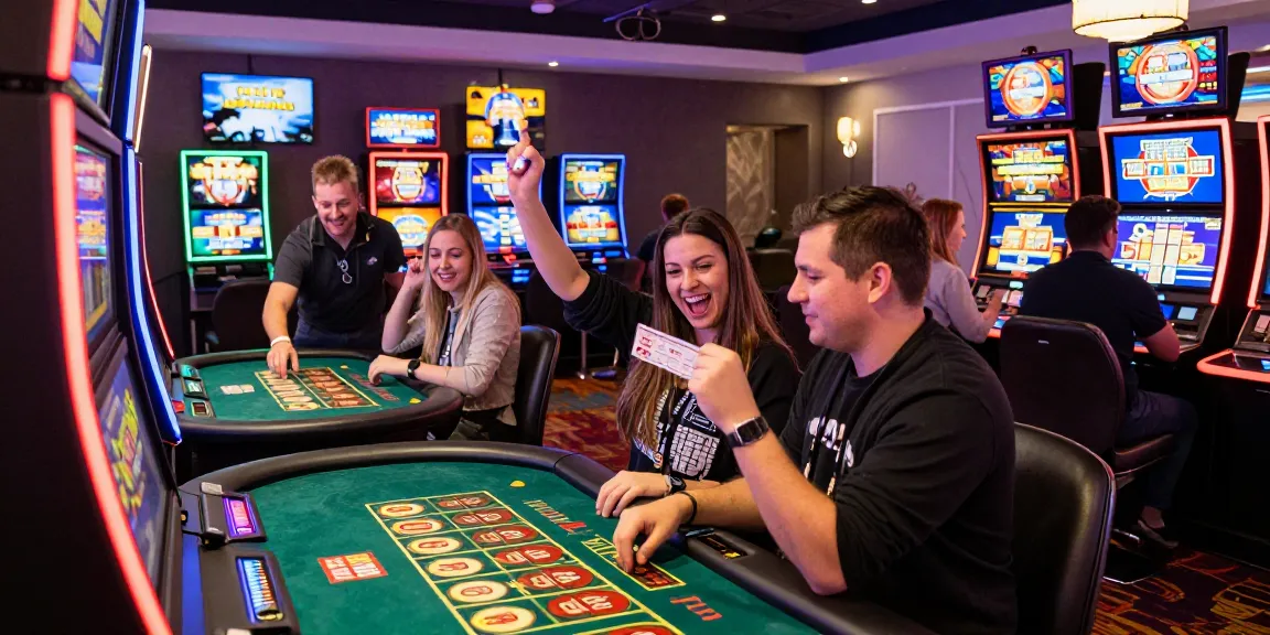 Exciting celebration at credit card casinos at https://ibn.org.uk, showcasing players enjoying vibrant slot machines and games.