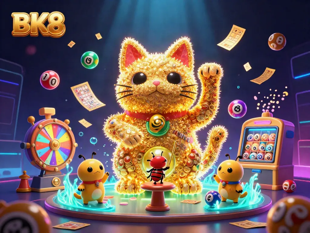 Explore BK8's vibrant casino world with animated golden fireflies and colorful game elements.