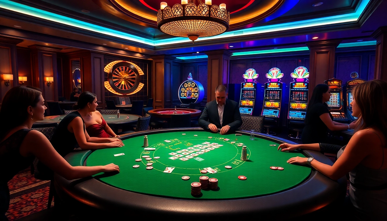 High-stakes poker game at a luxurious casino showcasing GO8 excitement and glamour.