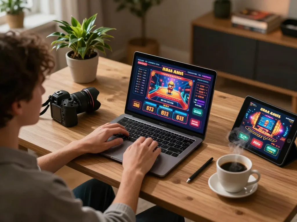 Engaging in 88aa online gaming, a player uses a laptop for slots and live dealer games.