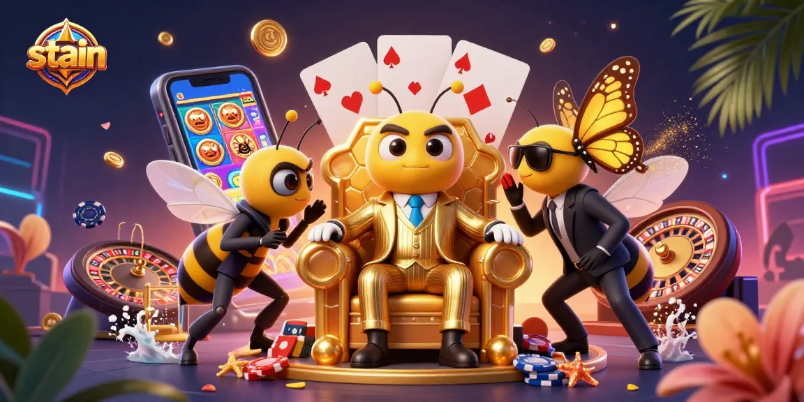 Engage with stain-themed casino action featuring bumblebee mob boss in a vibrant slot game scene.