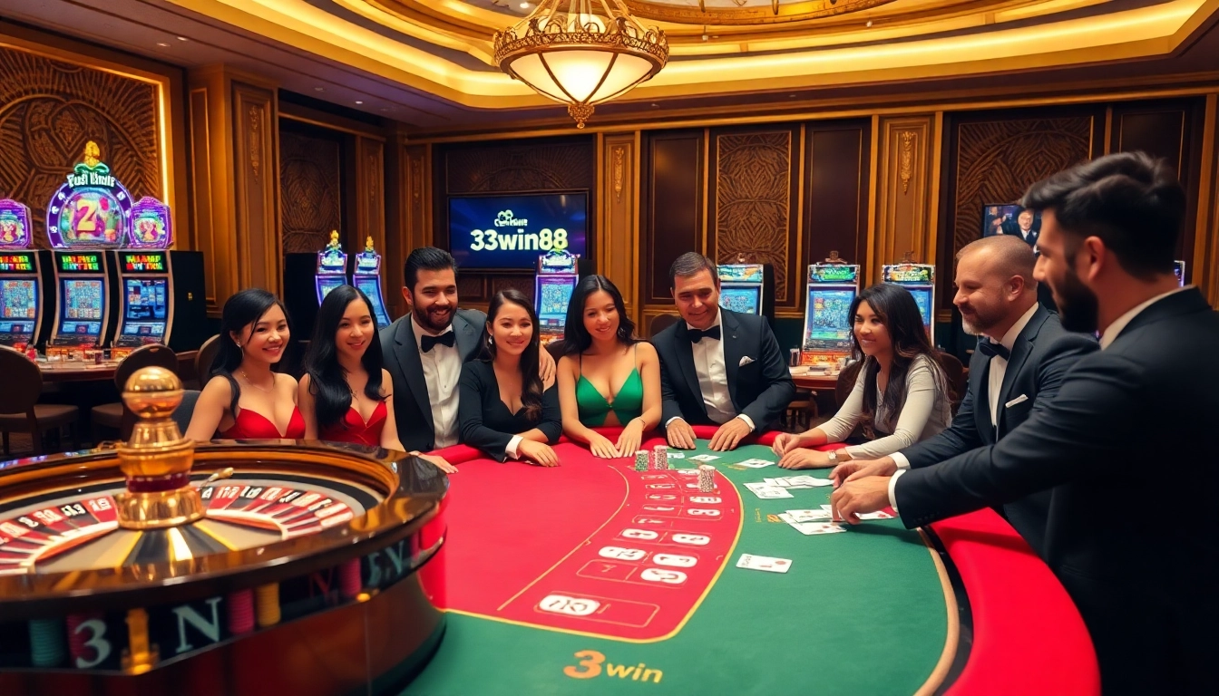 Experience high stakes with 33win68 at an elegant blackjack table surrounded by excitement.