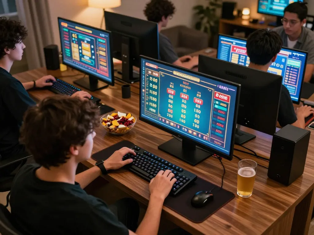 Play online casino at rr88 while enjoying a cozy home atmosphere with multiple screens and snacks.