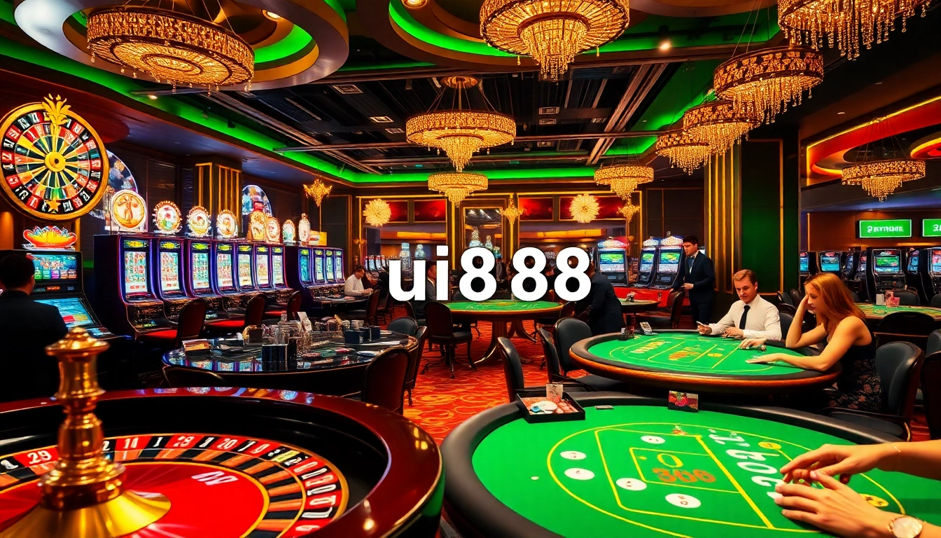 Experience the excitement of gambling at uu8888 with luxury casino elements like vibrant slots and poker tables.