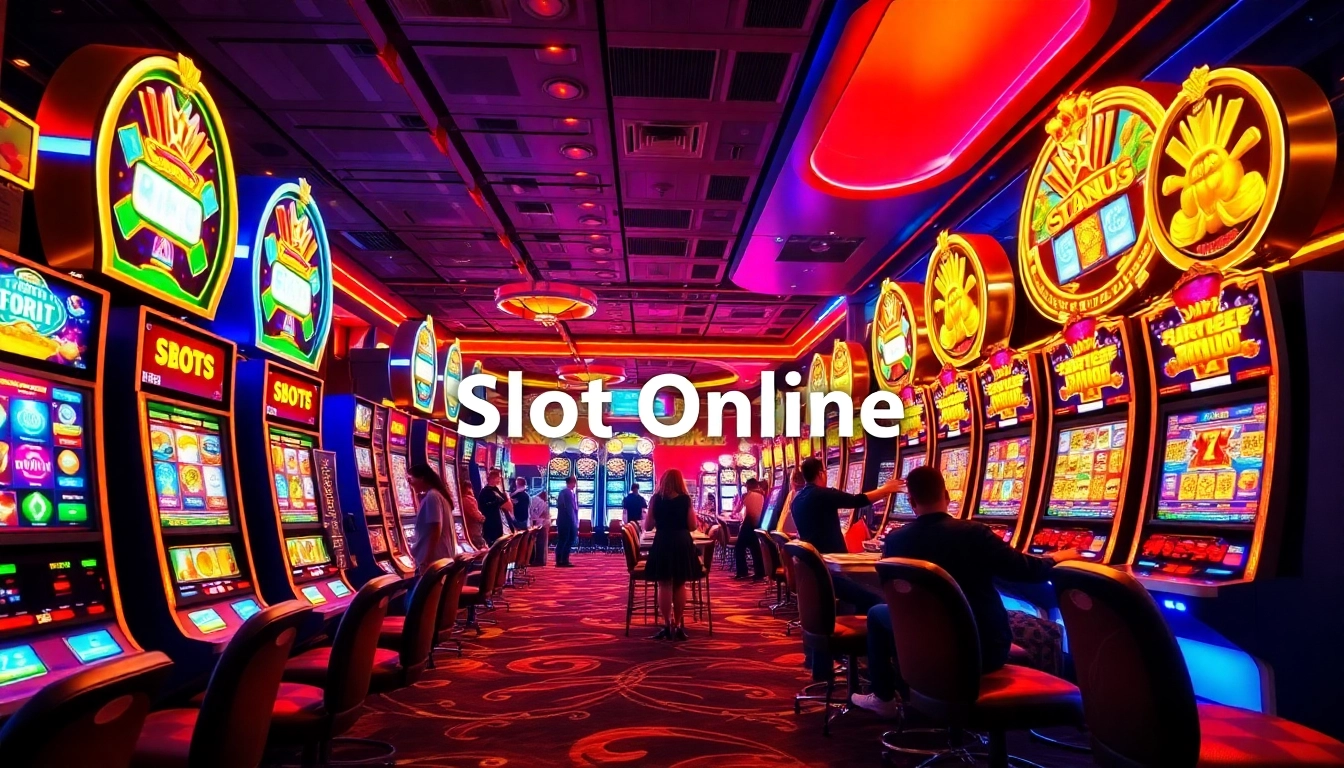 Players winning on vibrant Slot Online machines in a luxurious casino setting.
