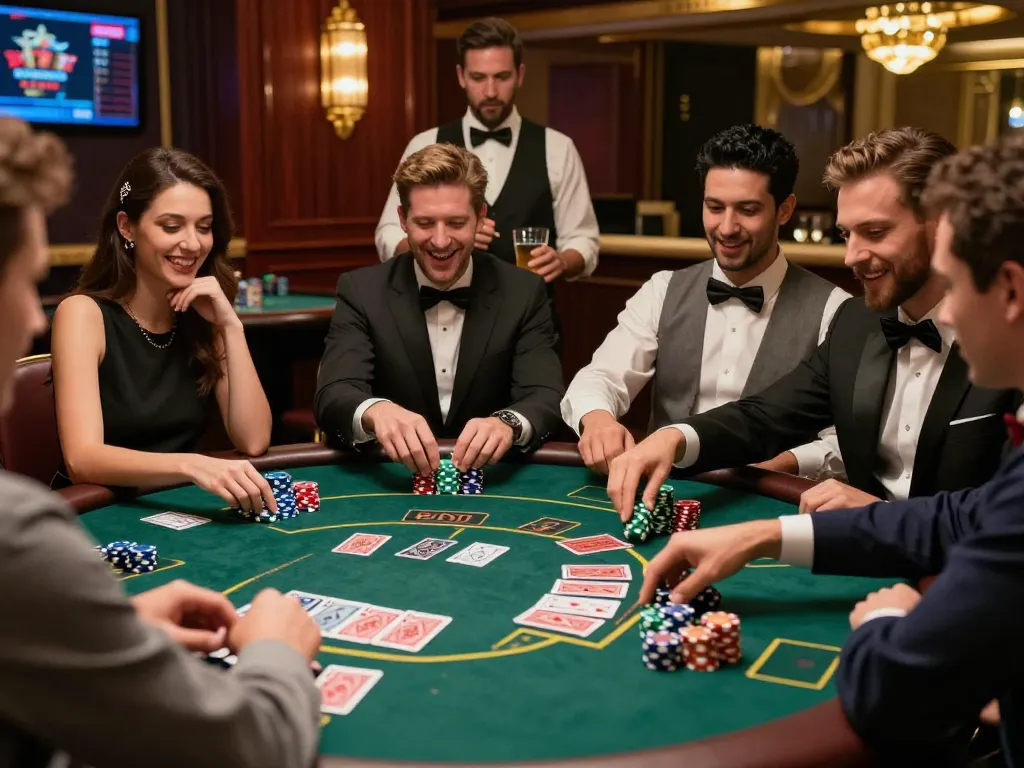 Players engage in a thrilling game of Blackjack at a casino table, showcasing the excitement of mega888 gaming.