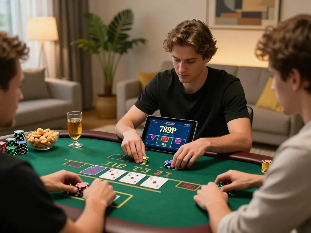 Player enjoying a live blackjack game on a tablet with 789P, showcasing online betting excitement.