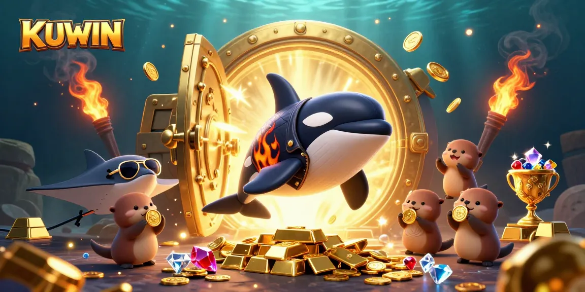 KUWIN offers thrilling gameplay with sea creatures and glittering treasures in a vibrant underwater scene.