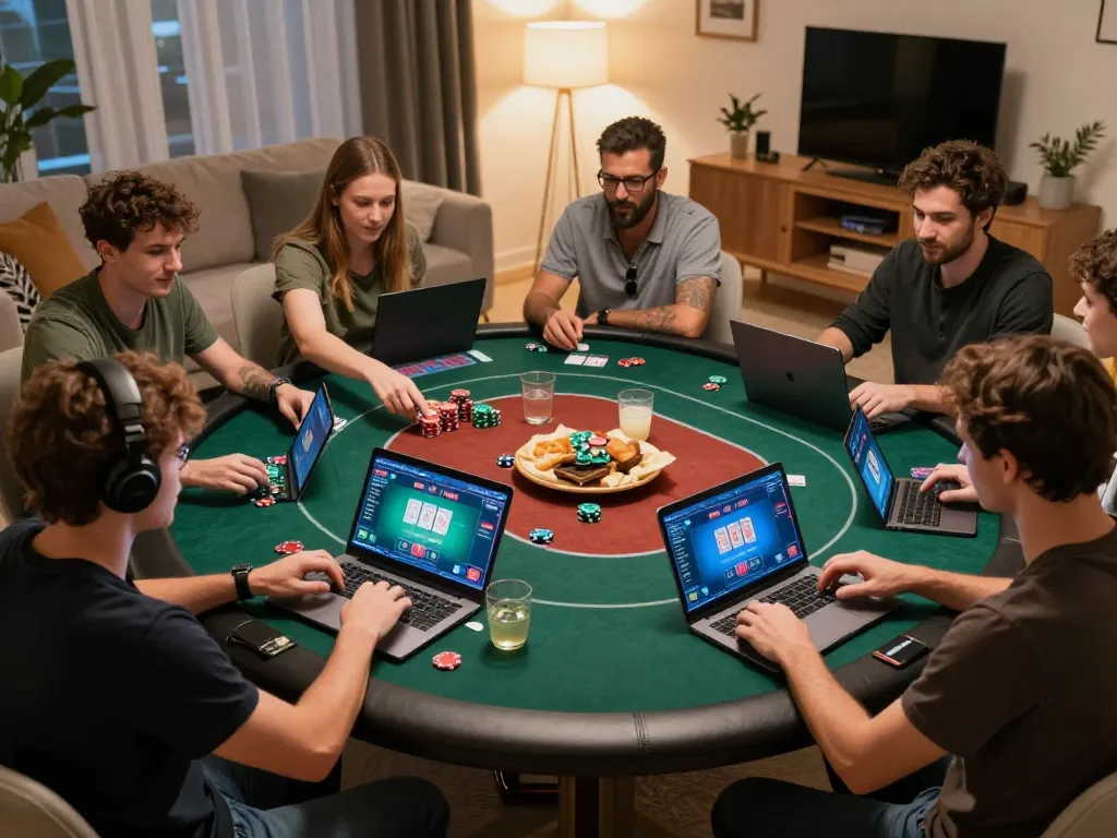Players enjoying an online poker game on multiple devices, showcasing strategic gameplay with sc881.