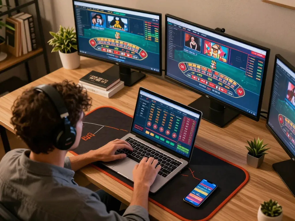 Engaging in strategic online betting with du88 on a modern gaming setup.
