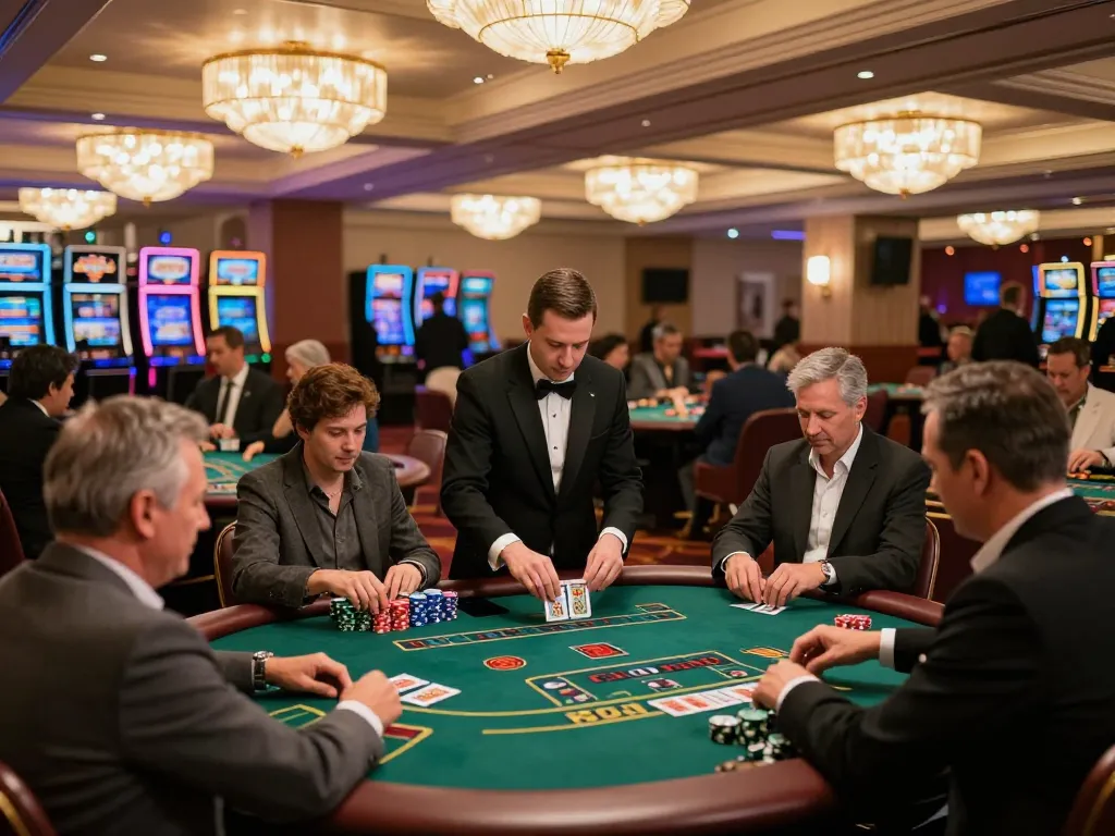 OPEN88 players enjoying intense blackjack at live casino tables surrounded by a luxurious atmosphere.