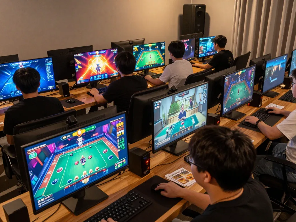 Players engage in game bài đổi thưởng on their digital devices, showcasing interactive poker gameplay in a vibrant atmosphere