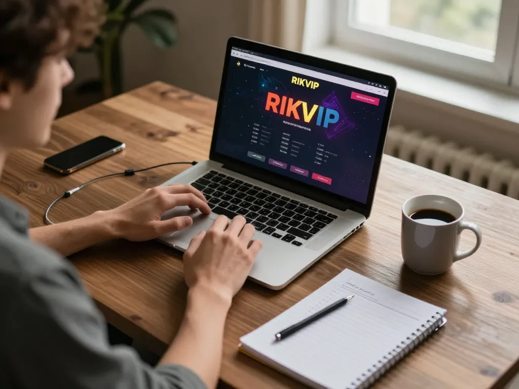 Engaging in RIKVIP online gaming with a cozy home setup featuring a laptop and betting strategy notes.