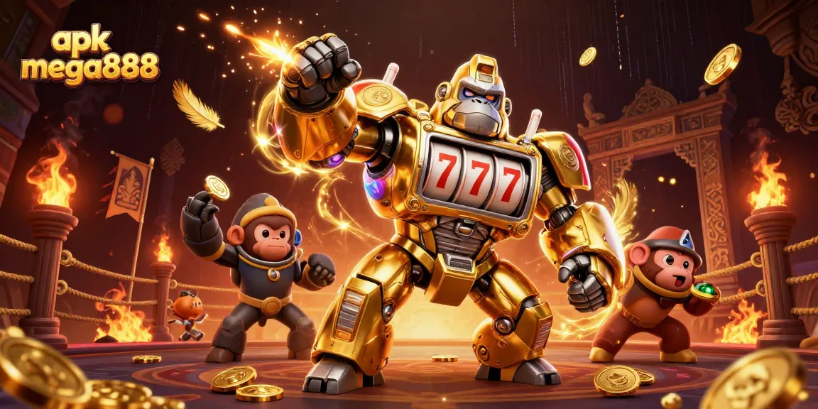 Muat turun apk mega888 untuk permainan slot yang mengasyikkan dengan gorila emas 3D yang memukau.
