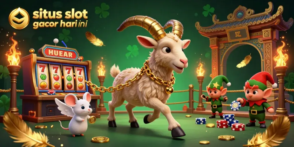 Gambaran simbol slot gacor hari ini dengan karakter lucu dalam kasino yang penuh warna.