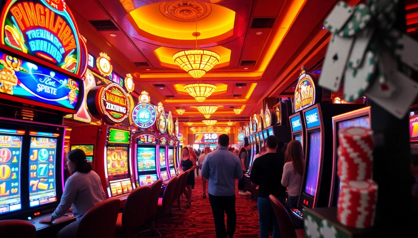 Memainkan slot88 di mesin slot yang berwarna-warni dalam lingkungan kasino yang mengasyikkan.