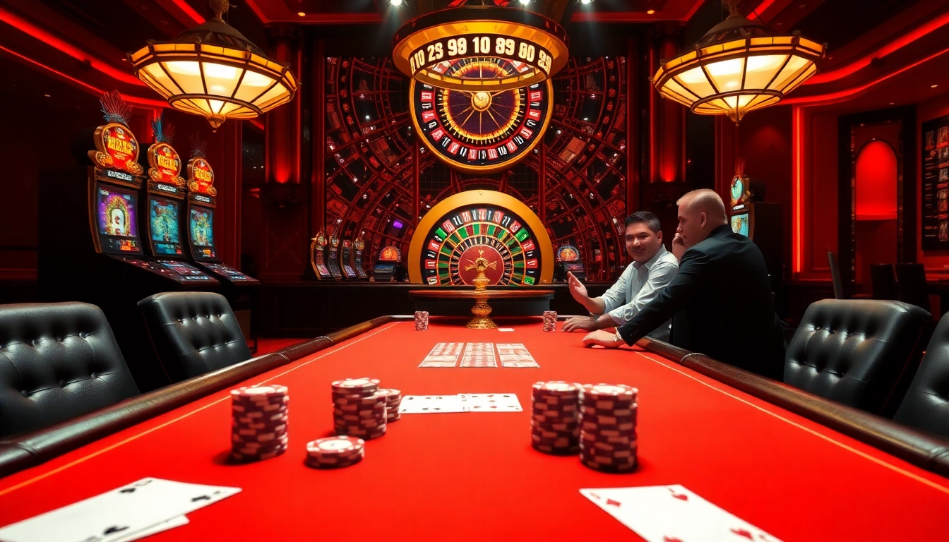 Experience thrilling action at king garuda138 with a luxurious casino poker table and slot machines.