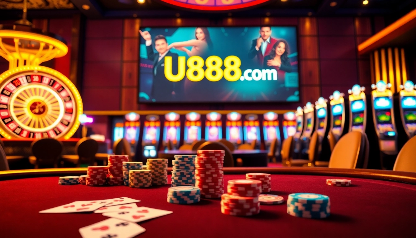 Experience the excitement of gaming at U888.com with vibrant casino tables and slot machines, offering thrilling bets.