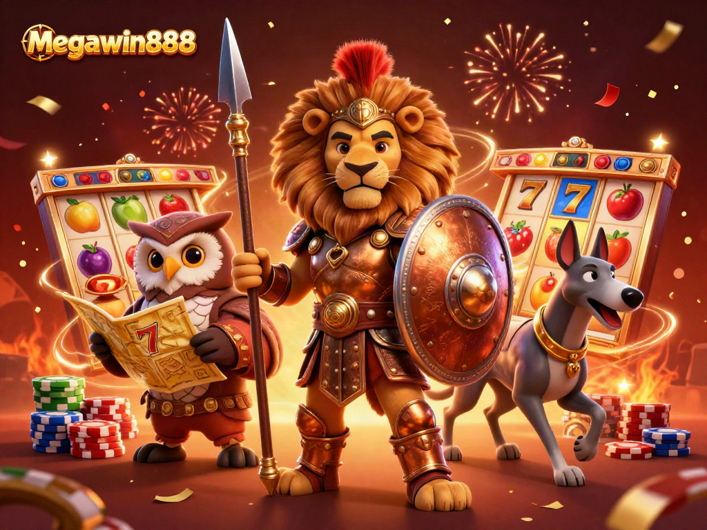 Megawin888 hadir dengan ilustrasi kasino 3D luar biasa yang menampilkan karakter unik dan elemen permainan.
