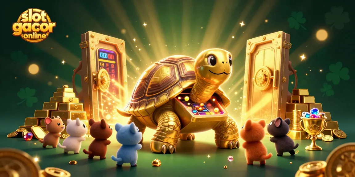 Experience the thrill of slot gacor online with a playful tortoise and exciting casino elements.