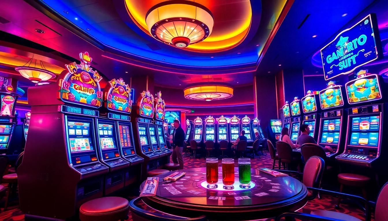 Garasislot menang besar di mesin slot berwarna-warni yang menyenangkan.