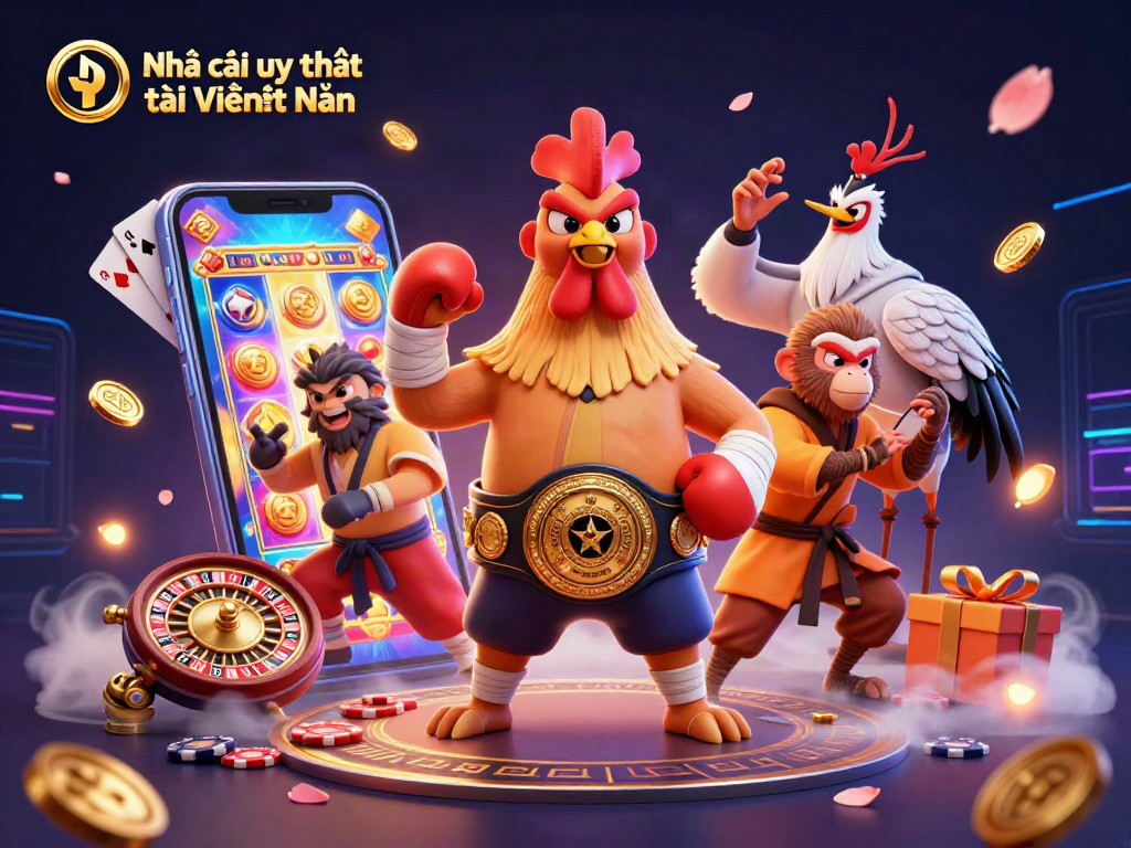 Experience the thrill with Nhà cái uy tín tại Việt Nam in a vibrant 3D casino scene.