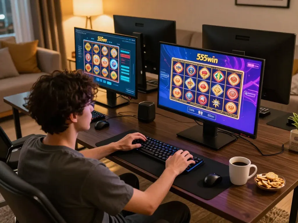 Create an engaging atmosphere by playing 555win online casino games with a modern gaming setup.