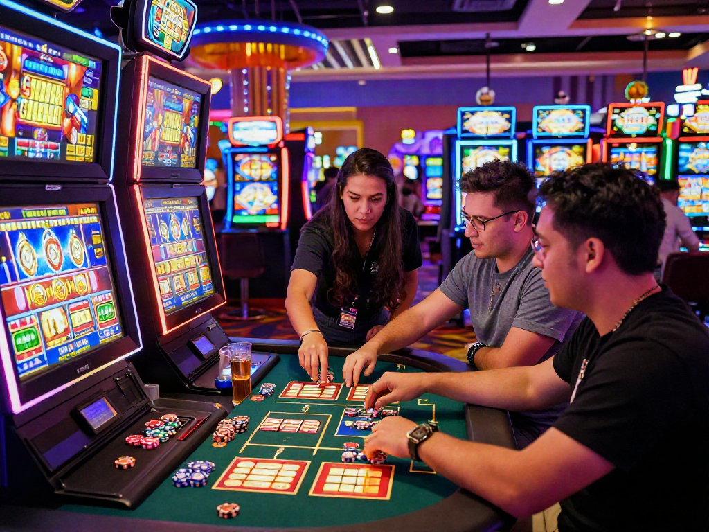 Exciting casino scene showcasing players enjoying slot gacor games with colorful machines and lively atmosphere