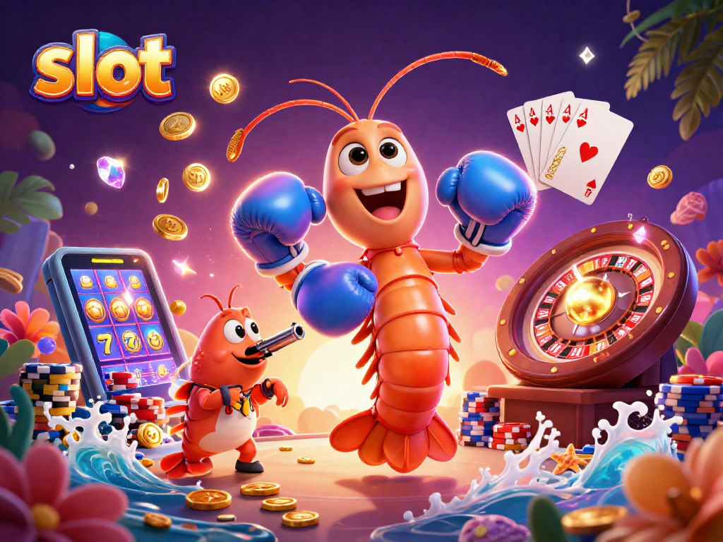 Experience thrilling slot action with vibrant mantis shrimp and lively casino elements in a dynamic scene.