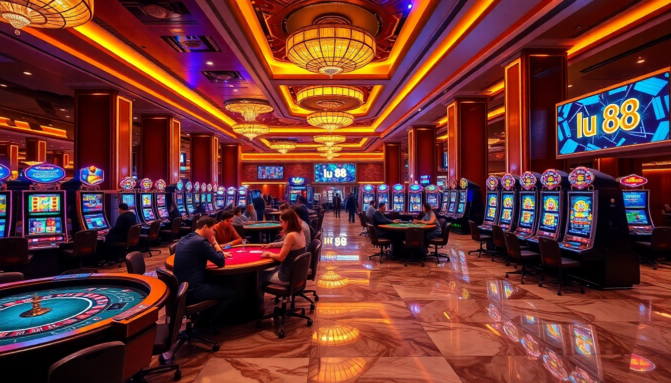 Engaged players enjoying high-stakes gaming tables and vibrant slots at LU 88 Casino.